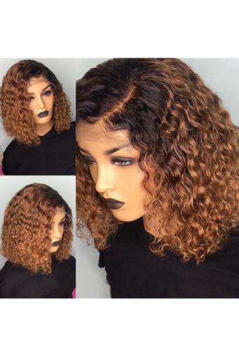 T1B/30 Ombre Color Short Curly Lace Front Human Hair Wigs 12inch 150% density