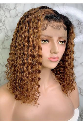 16inch 1B 30 Curly Brazilian Remy Hair Lace Wig Ombre Color Lace Front Human Hair Wigs 150% Density