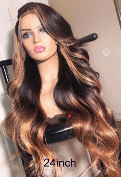 Full Lace Human Hair Wigs Honey Blonde Lace Wigs Ombre 18inch 150% density