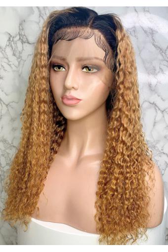 Ombre Color Blonde Jeri Curl Lace Front Human Hair Wig With Baby Hair T1B/27 150% Density 20inch