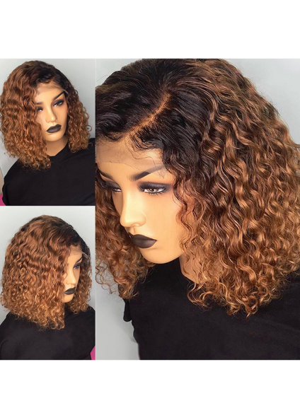 T1B/30 Ombre Color Short Curly Lace Front Human Hair Wigs 12inch 150% density