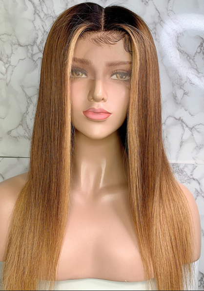 Full Lace Wig 150% Straight 1B/30/27 Mix Color Brazilian Remy hair Ombre Wigs 16inch