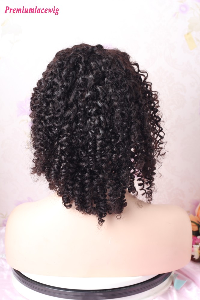 16inch Natural Color Afro Curly Glueless Full Lace Human Hair Wig