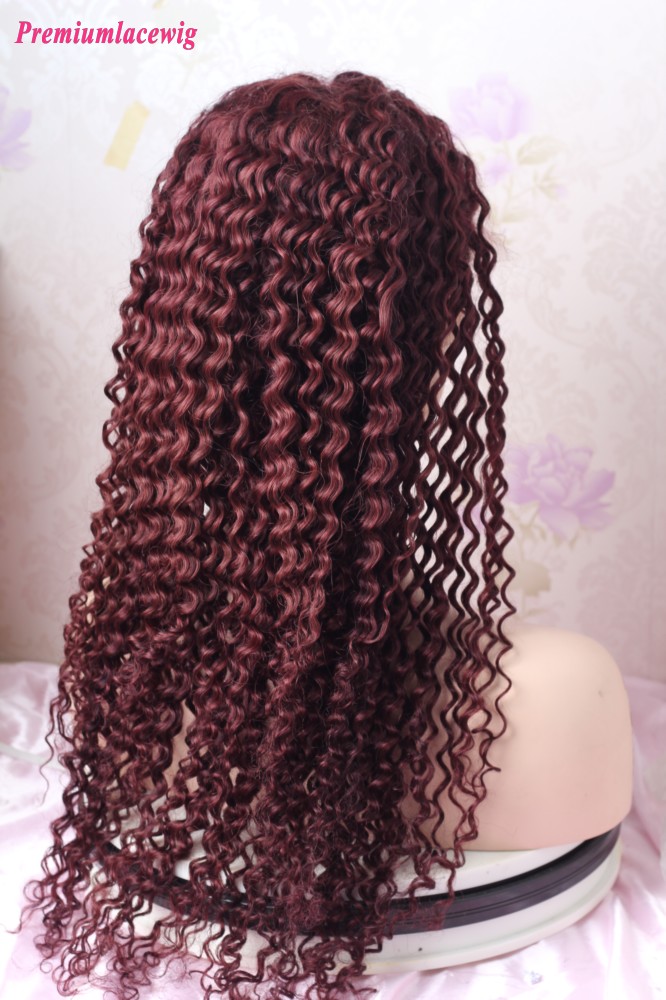 Silk Top 24inch 99J Burgunday Color Deep Curly Glueless Full Lace Human Hair Wig