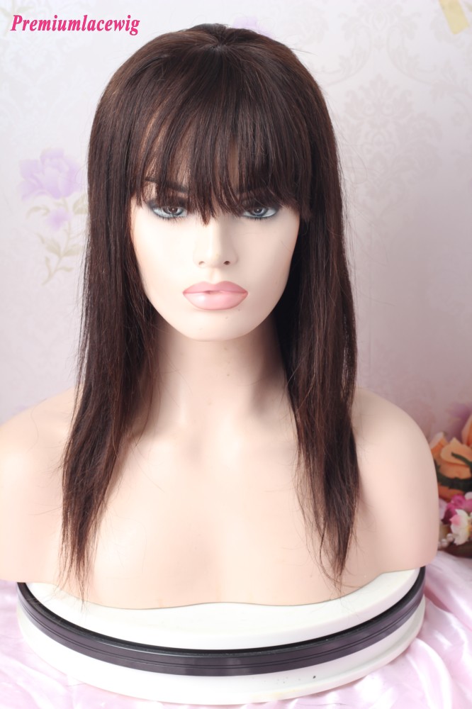 14inch Color 2 Straight Glueless Full Lace Wig With Bang