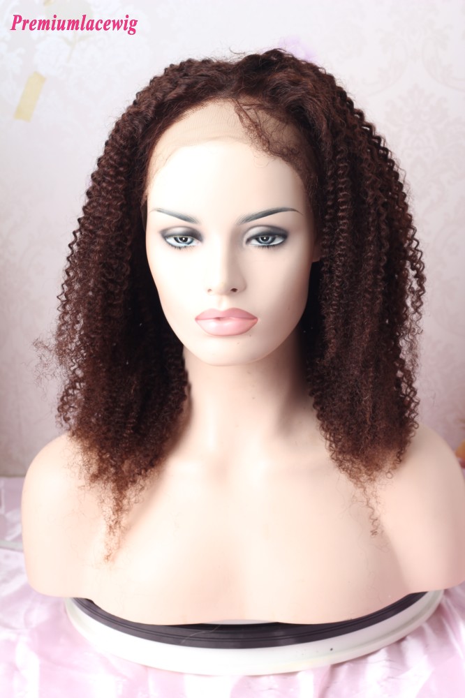 16inch Color 3 Afro Curly Full Lace Human Hair Wig