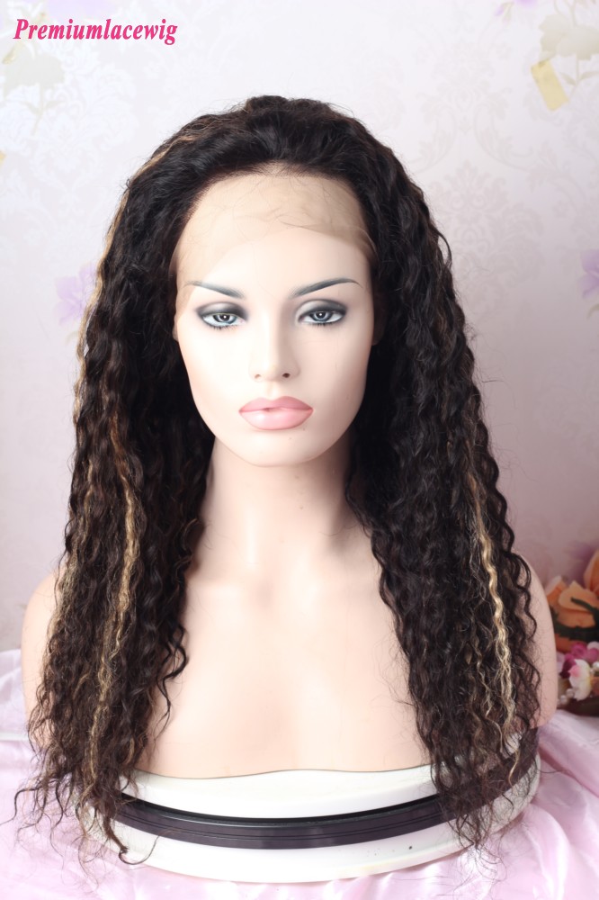20inch Color 2 Highlight 27 Afro Curly Glueless Full Lace Wig With Silk Top