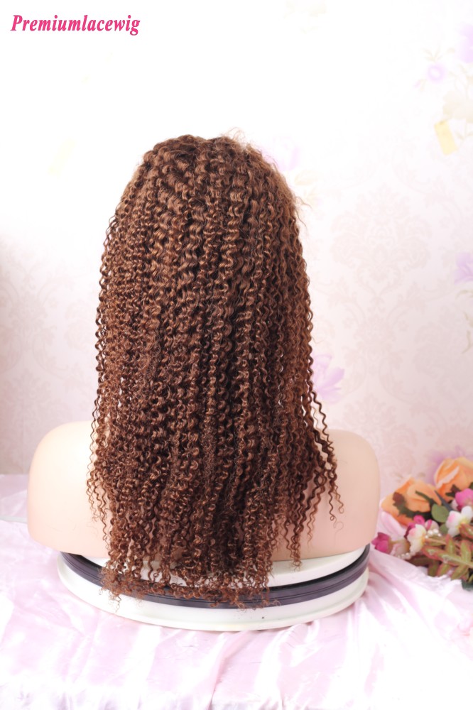 Clearance sale 16inch Color 4 Afro Curly Silk Top Gluelss Full Lace Wig 130% Density