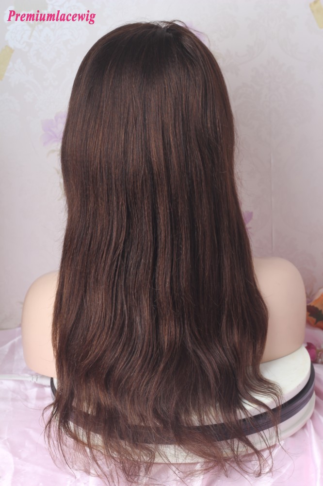 16inch Color 3 Light Yaki Full Lace Wig 150 Density Transparent Lace Color