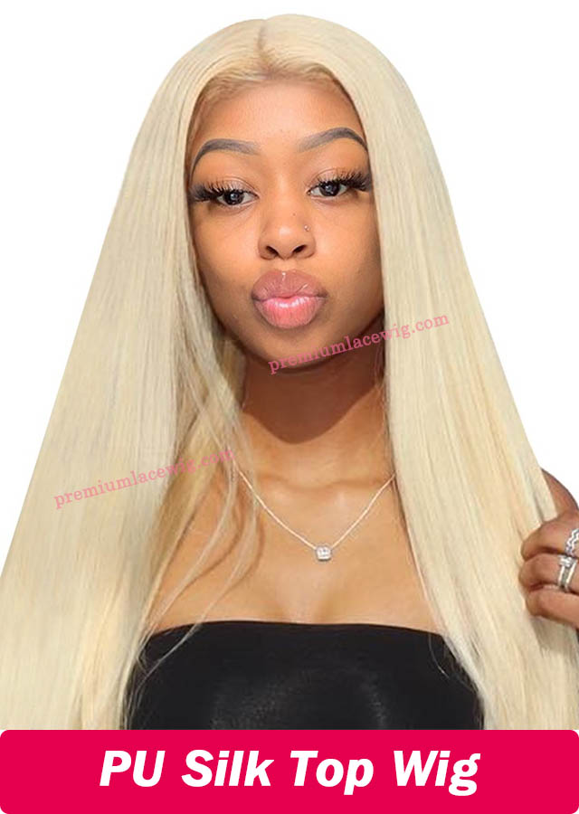 PU Silk Base Brazilian Blonde Lace Front Wig Color 613 Straight 18inch