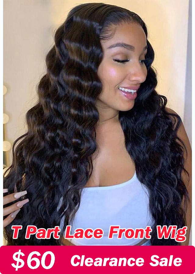 T Part Lace Front Wig Brazilian Human Hair Lace Frontal Wig for Women Loose  Wave