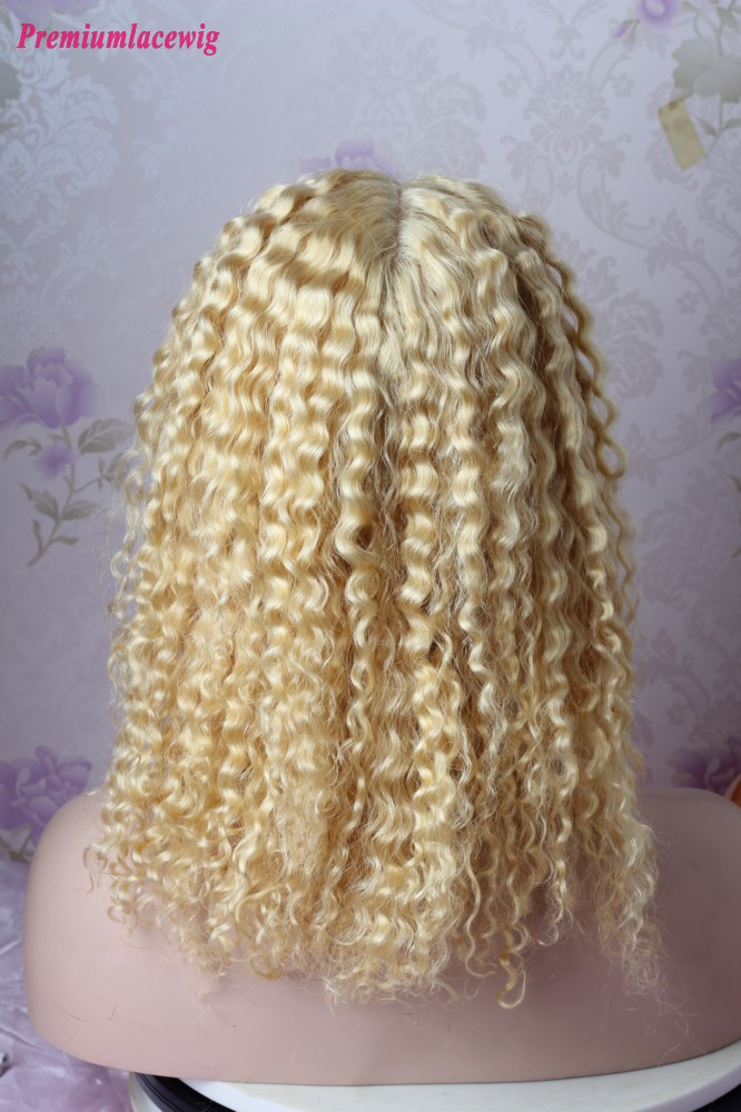 T Part Lace Front Wig 12inch Blond 613 Kinky Curly Brazilian Human Hair Lace Wig