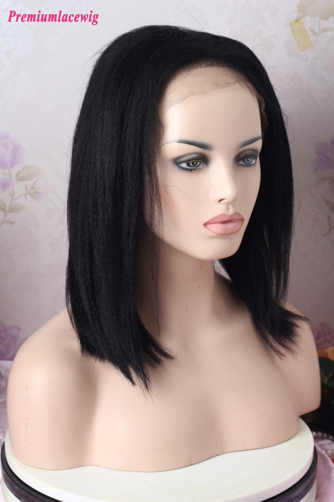 14inch Color 1 Yaki Straight 13X6 Lace Front Wig 180 Density