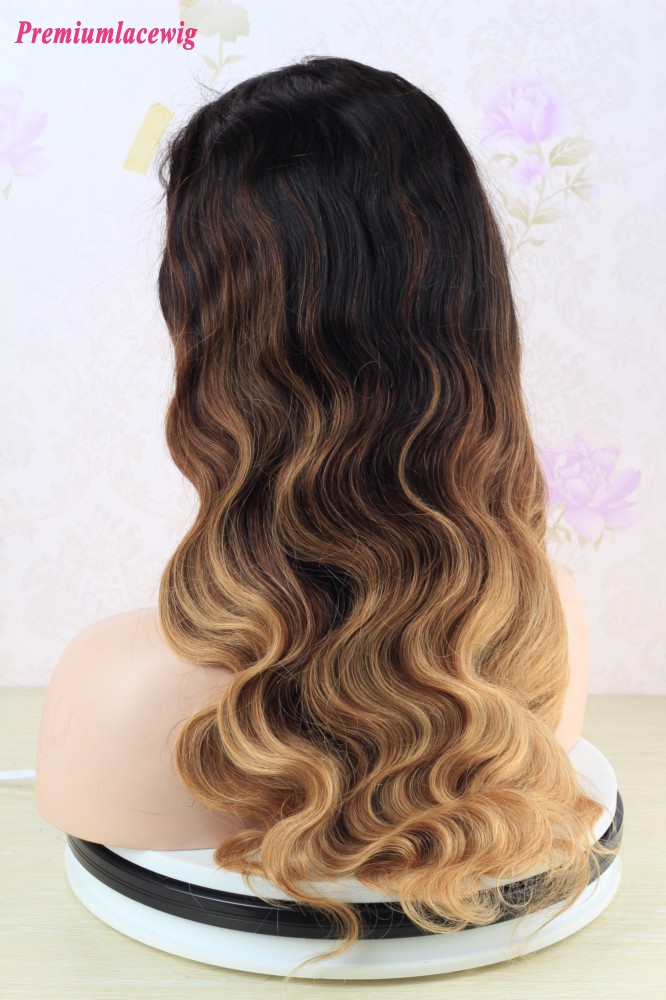 Body wave Glueless full lace wig pre plucked Ombre Malaysian Hair T1B-4-27 22inch