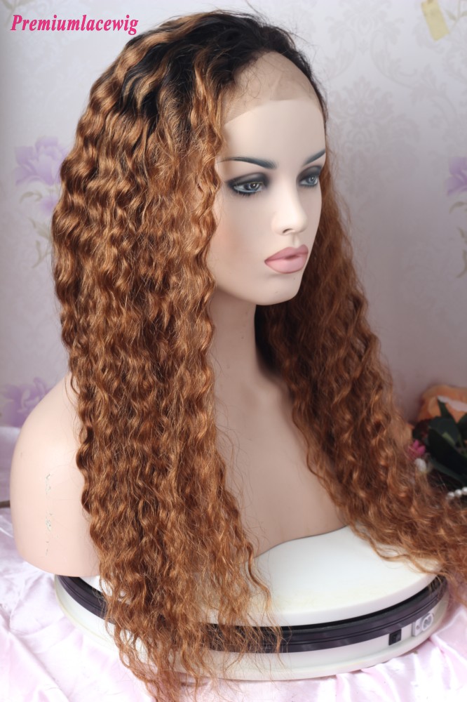 Glueless Full Lace 24inch Ombre 1B/27 Deep Wave Human Hair Wig 200 Density