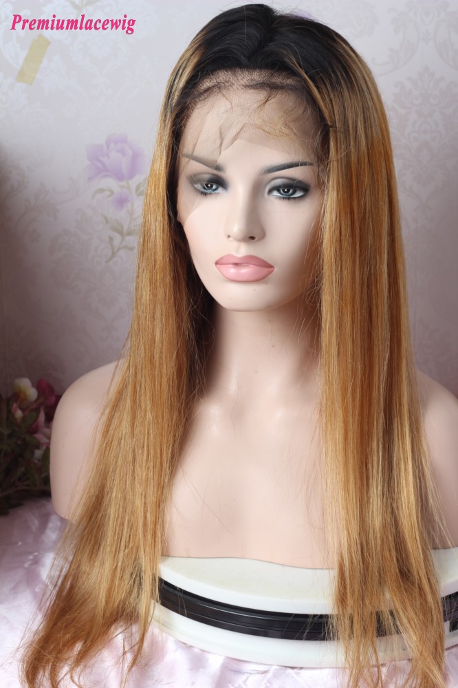 Glueless Full Lace Ombre 1B/27 22inch Straight Human Hair Wig