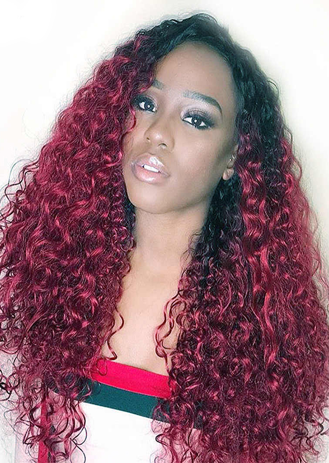 Ombre 1B/99J burgundy Deep Curly Lace Front Wig