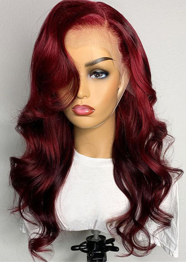 99j Burgundy Red Body Wave 13X4 Lace Front Human Hair Wigs