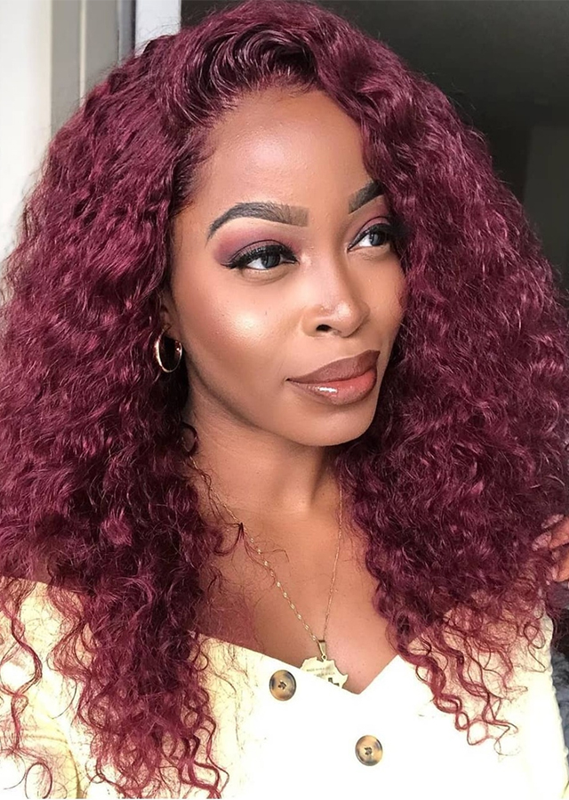 Burgunday Color Curly Wigs Lace Frontal Wigs Brazilian Lace Front Human Hair Wigs 99J Colored 