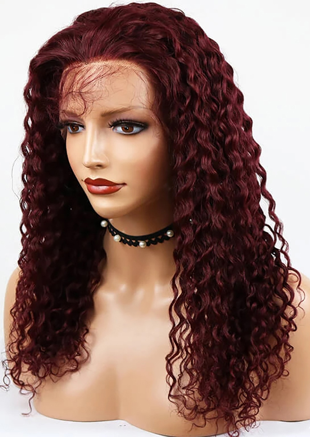 Burgunday Color Curly Wigs Lace Frontal Wigs Brazilian Lace Front Human ...