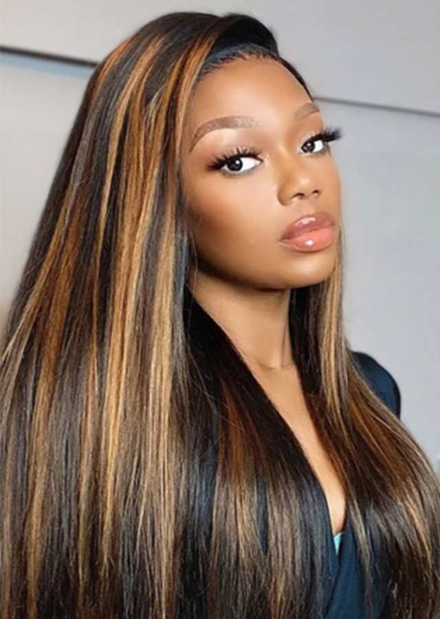 HD Lace Piano Color 4 Highlight 27 Wig Bone Straight Lace Front Wig ...