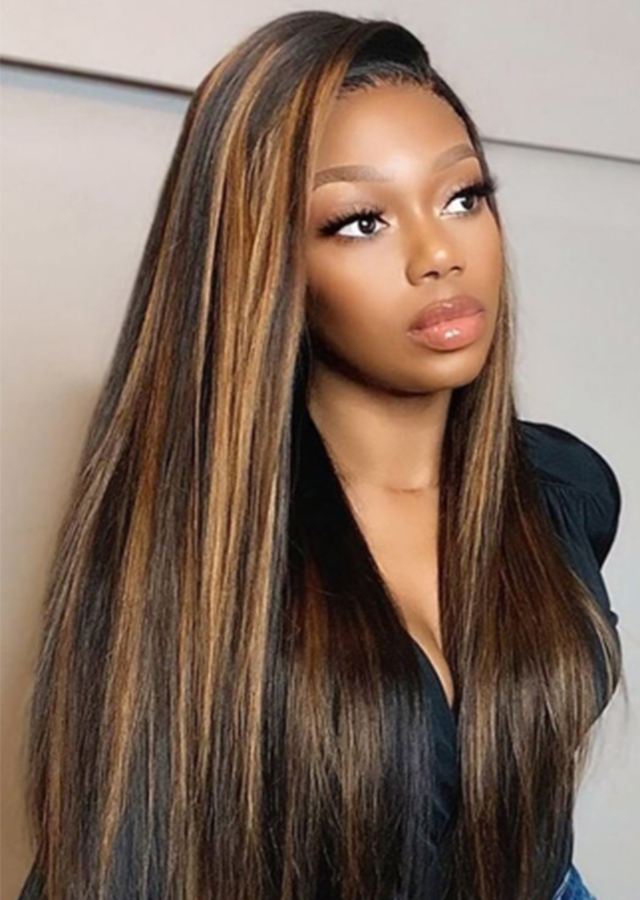HD Lace Piano Color 4 Highlight 27 Wig Bone Straight Lace Front Wig