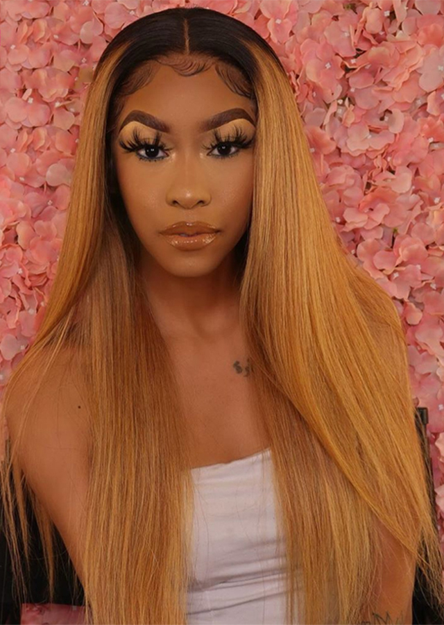 Human Hair Wigs Honey Blonde Ombre 1B/30 Colored Human Hair Wigs 22inch