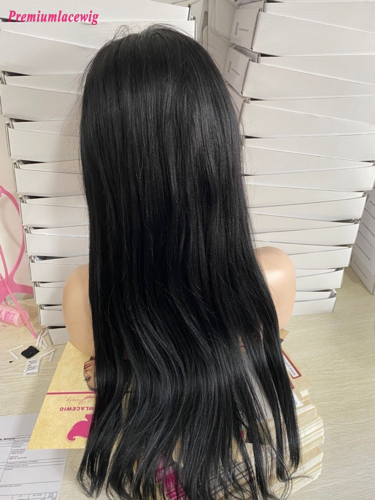22inch Full Lace Wig Yaki Straight Color 1 Pre Plucked Human Hair Wig Small Cap