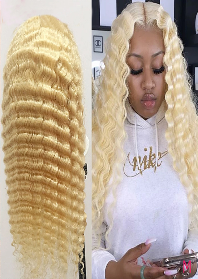 613 Blonde Glueless Lace Front Human Hair Wigs Brazilian Loose Deep Wave Remy Human Hair Wigs