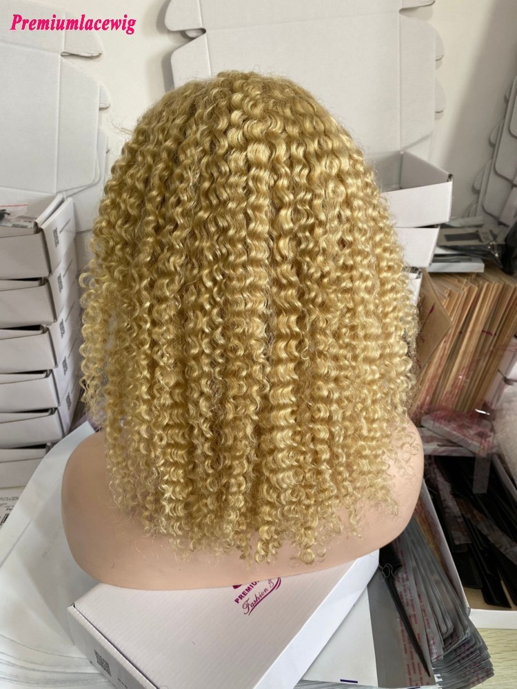 Blond 613 Lace Front Wig Kinky Curly 13x3 Transparent Lace Color 16inch 150% Density  