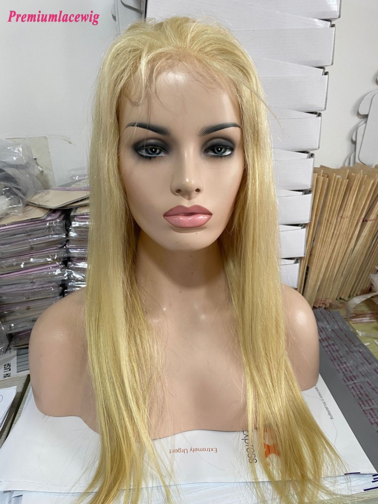 Silk Top 18inch 613 Blond Straight 120% Density Full Lace Wig Virgin Human Hair Wig extra lace is cut