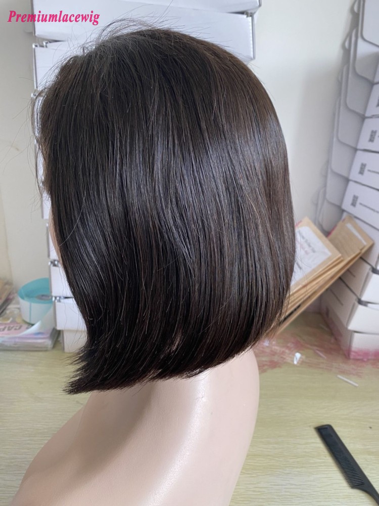 10inch Glueless Full Lace Wigs Natural Color Straight Human Hair Wigs 150 Density 