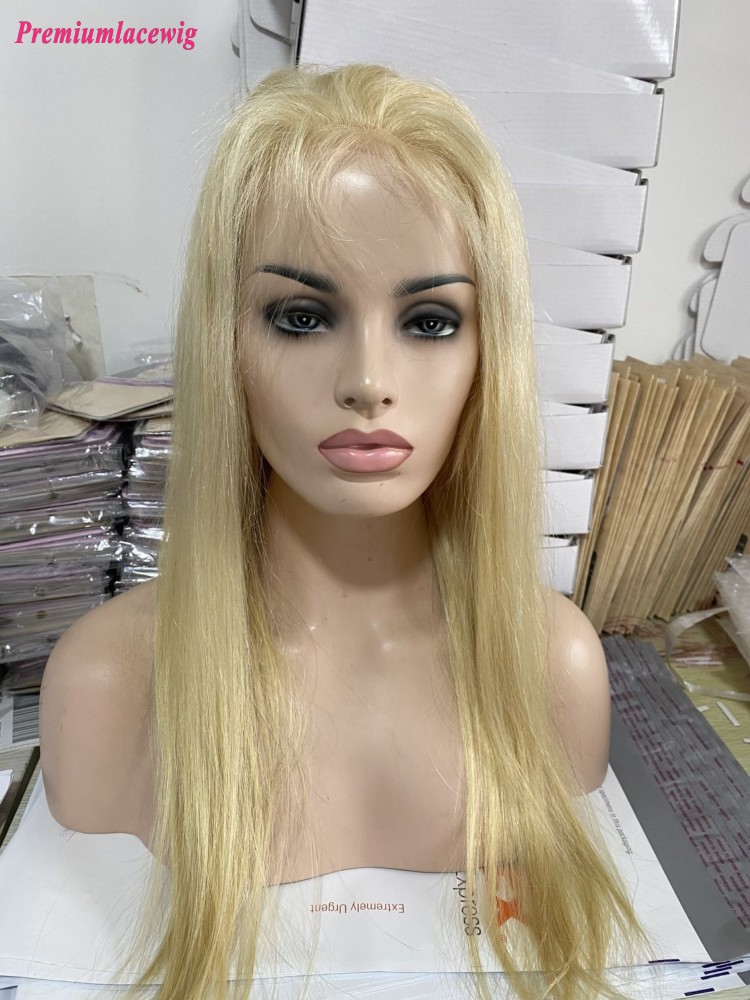 20inch 613 Blond Straight 140% Density Full Lace Wig Virgin Human Hair Wig extra lace is cut