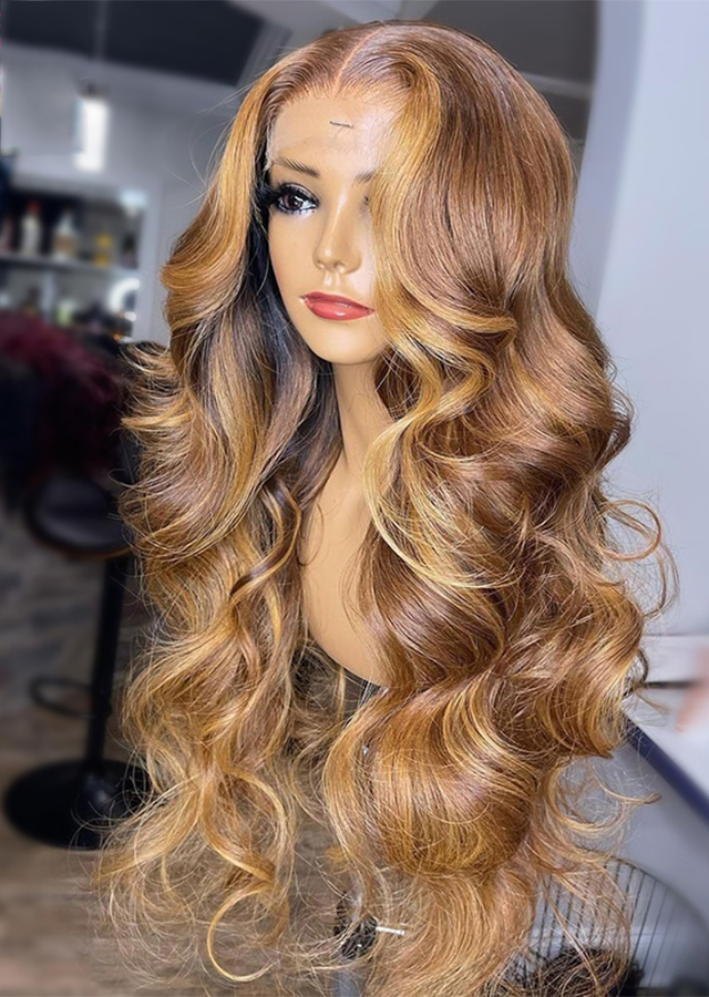 Lace Front Human Hair Wigs Ombre Honey Blonde Body Wave Brazilian Pre plucked 