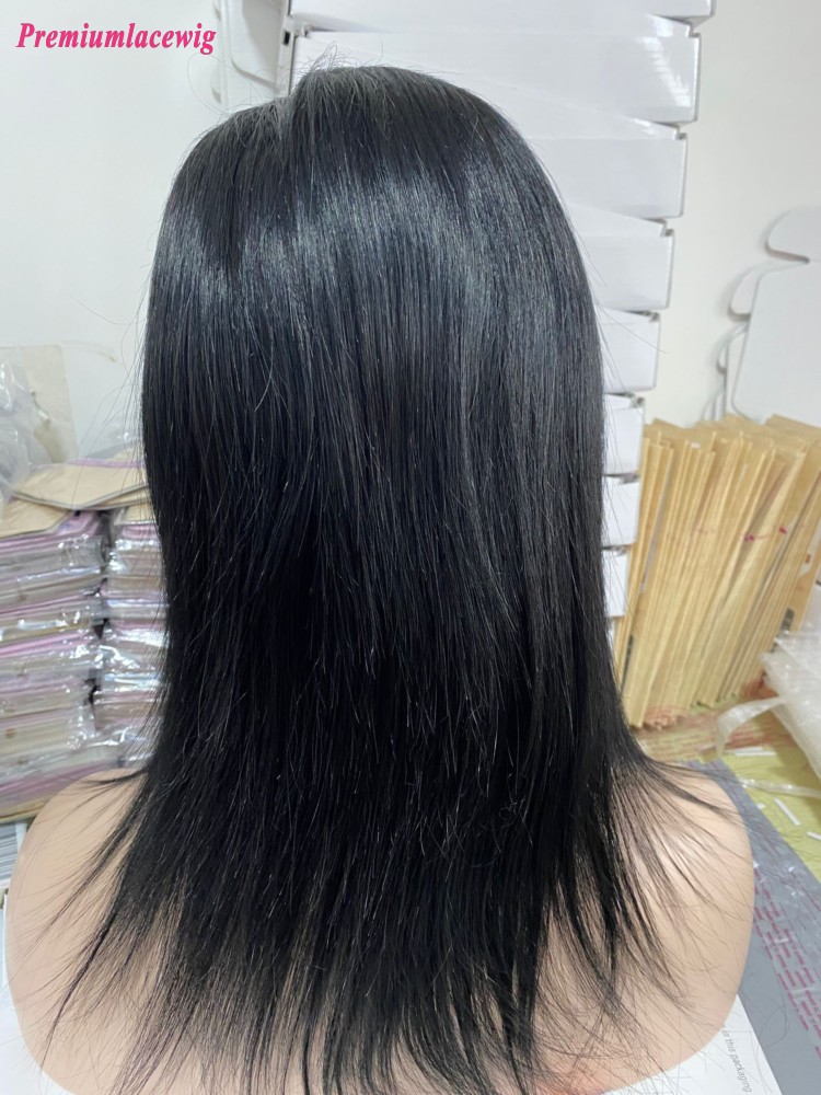 Silk top 12inch Color 1 Straight Full Lace Wig 130% Human Hair Wig extra lace is cut