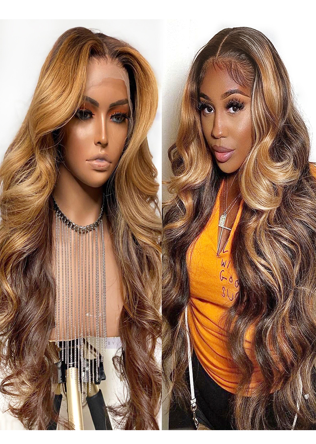 Piano Color 4 27 Highlight Wig Brazilian Body Wave Wig Lace Front Human Hair Wigs Honey Blonde