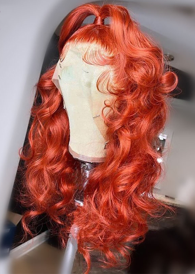 Orange Red Colored Lace Human Hair Lace Frontal Wig Body Wave Lace Front Wig Malaysian Human Hair Wigs for Black Women