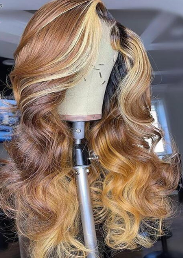 Honey Blonde Highlights 1B/4/27 Body Wave Wigs for Black Women Malaysian Virgin Pre Plucked