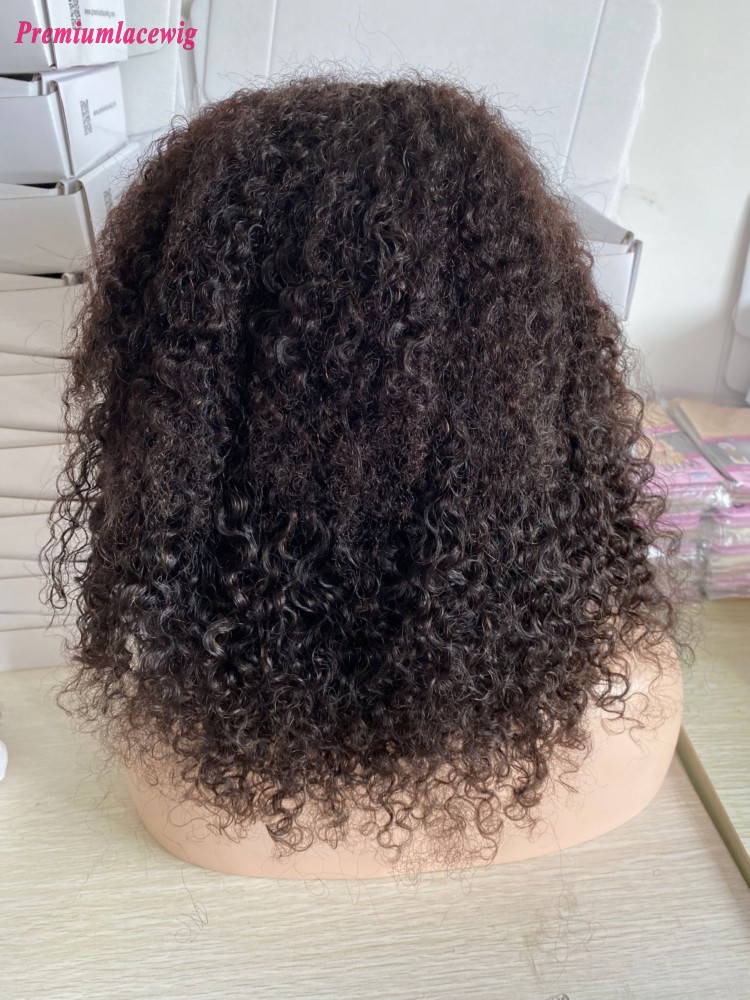 12inch 180% Density Afro Curly Human Hair 4x4 Closure Wig