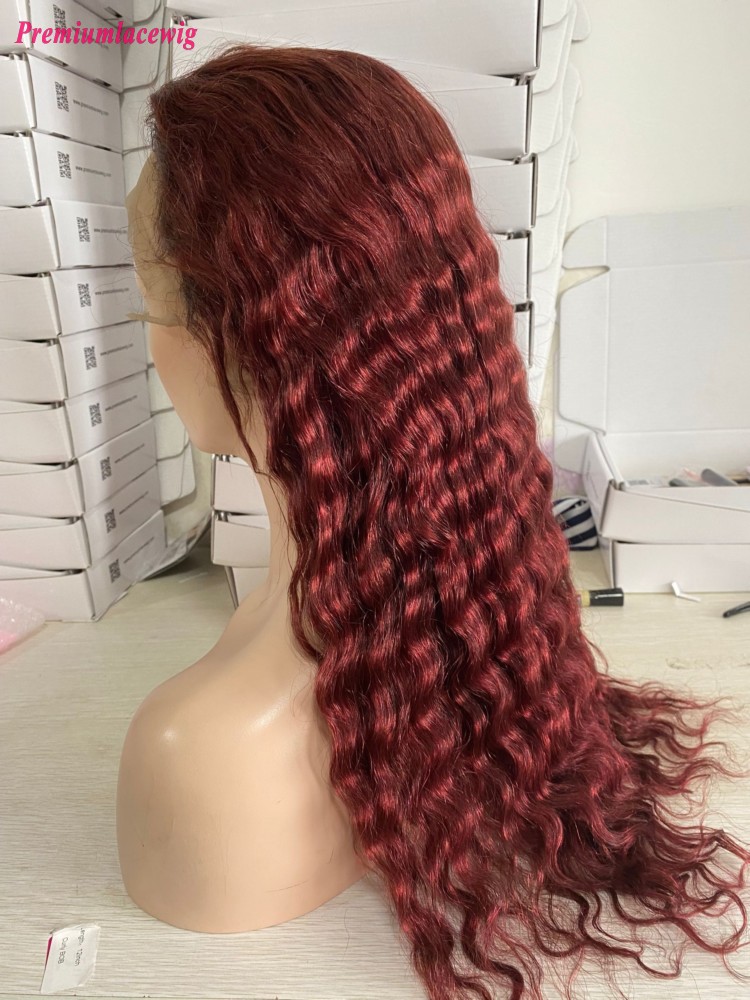 22inch Deep Wave Burgundy 1B/99J Glueless Full Lace Wigs For Women