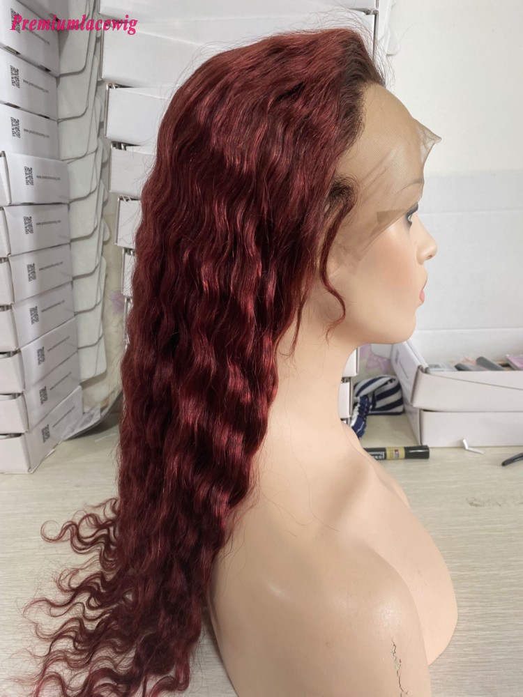 22inch Deep Wave Burgundy 1B/99J Glueless Full Lace Wigs For Women