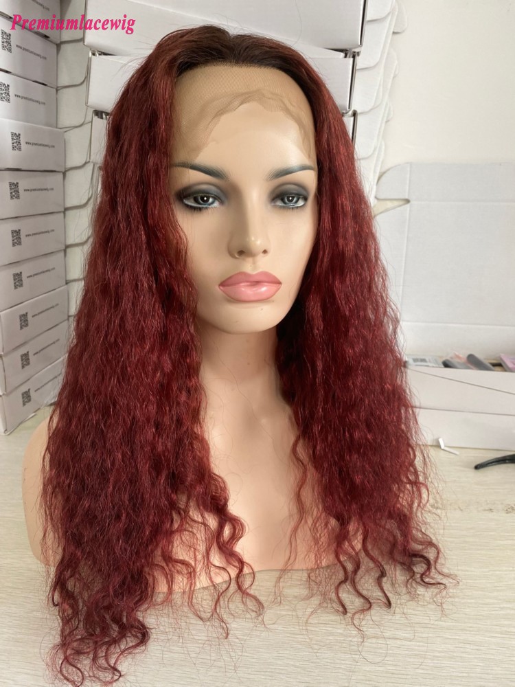 22inch Deep Wave Burgundy 1B/99J Glueless Full Lace Wigs For Women