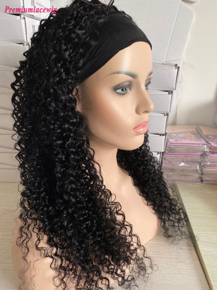 24inch 150% Density Color 1 Deep Curly Headband Wig