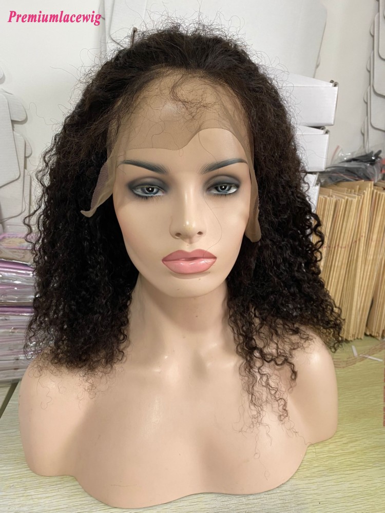 300% Density Gluless Full Lace Wig Kinky Curly Human Hair Wigs 16inch