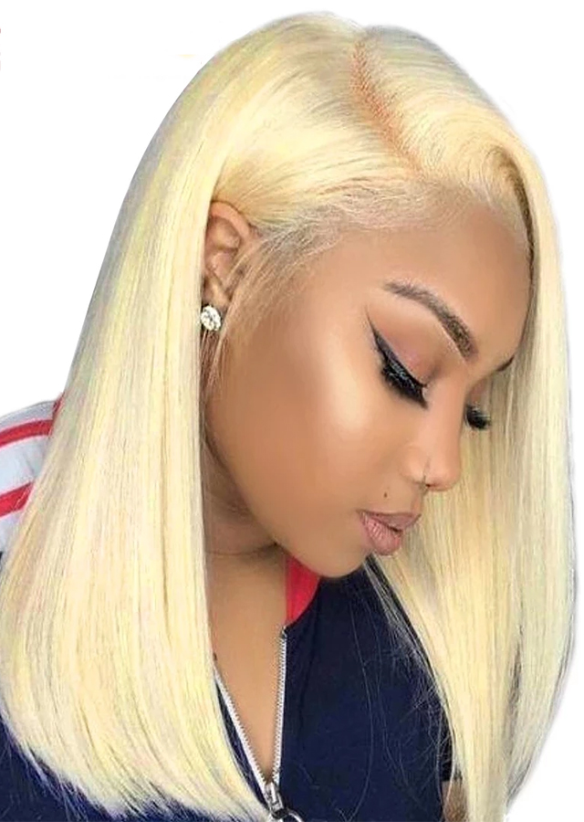 Transparent 613 Blond 613 Glueless Full Lace Human Hair Short Bob Wigs 16inch