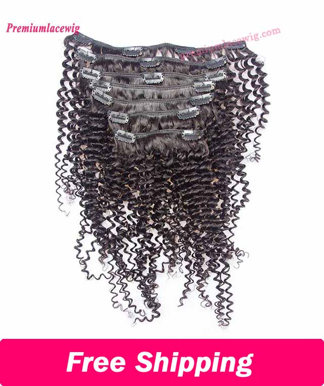 14 inch Kinky Curly Brazilian Hair Clip In Human Hair Bundles