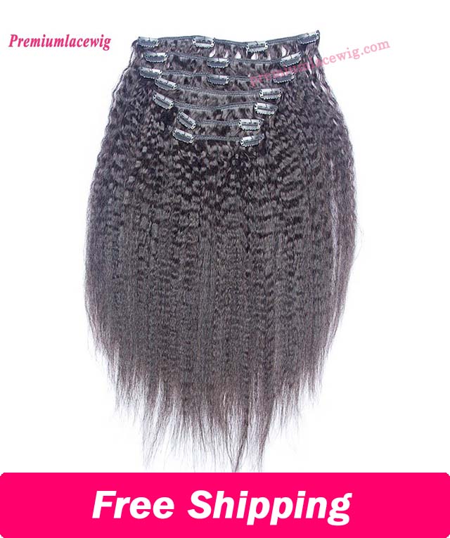 14 inch Kinky Straight Malaysian Hair Clip In Human Hair Bundles