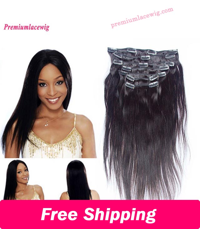 14 inch Straight Natural Color Peruvian Hair Clip Hair Human Hair Bundles