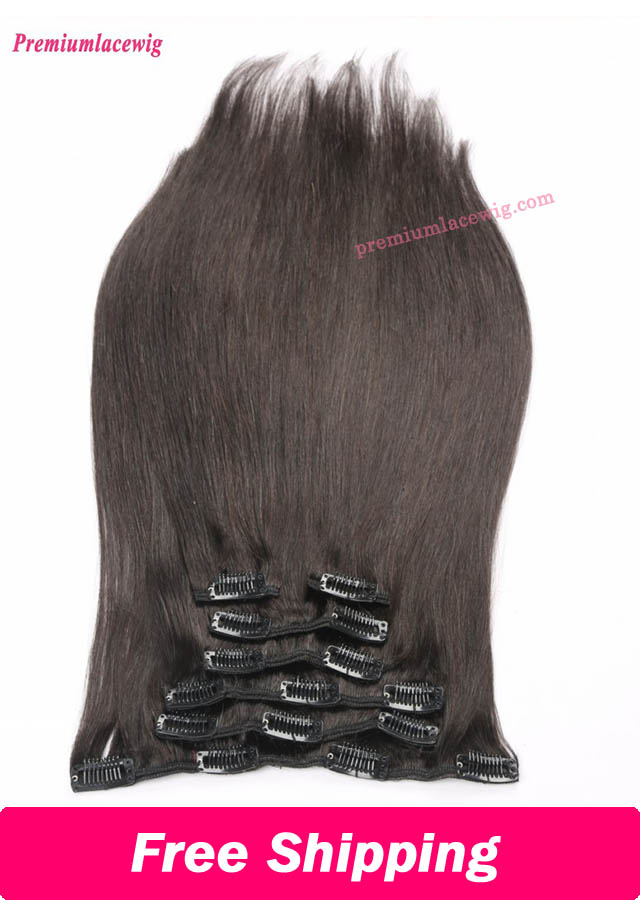 14inch Natural Color 7pcs Straight Malaysian Clip in Human Hair Extensions
