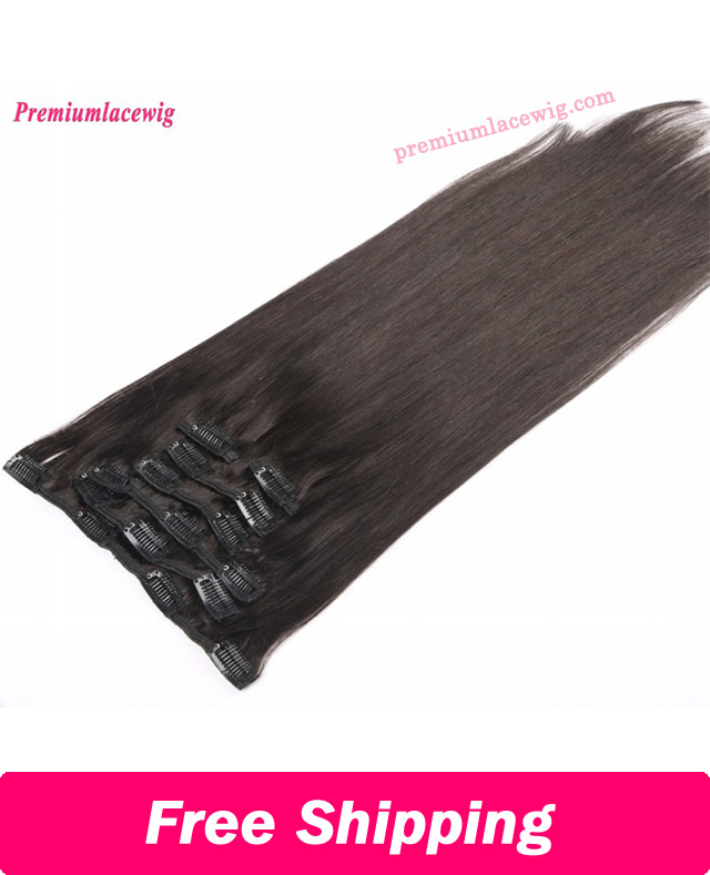 16 inch Straight Indian Human Hair Clip in Hair